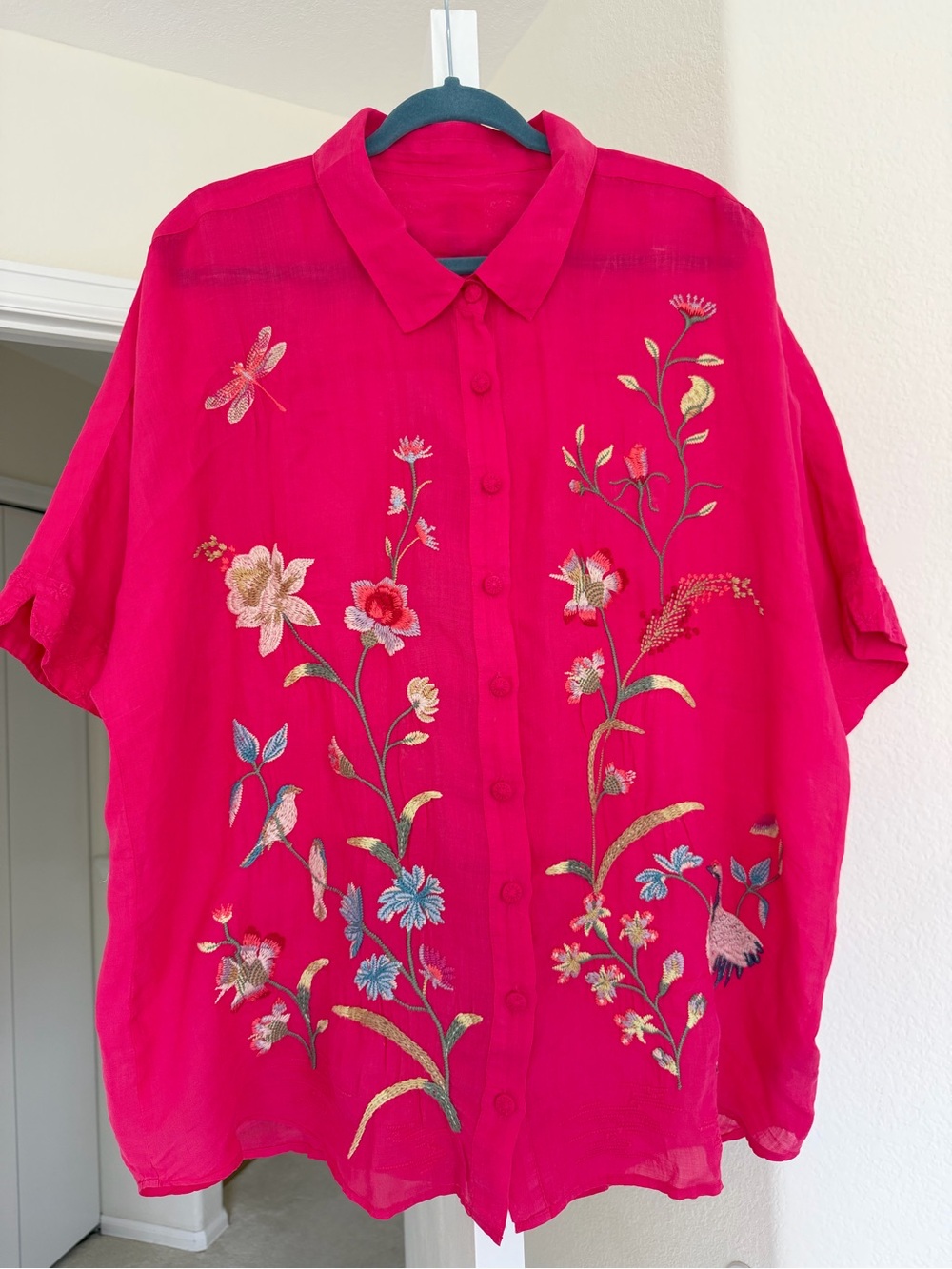 JOHNNY WAS Geniveve Relaxed Dolman Shirt Embroidered Floral Birds - Picture 13 of 13